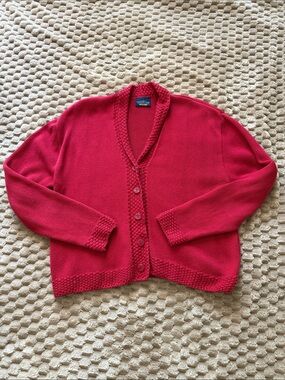 Bright Red Button-Front Women's Cardigan with Textured Trim
